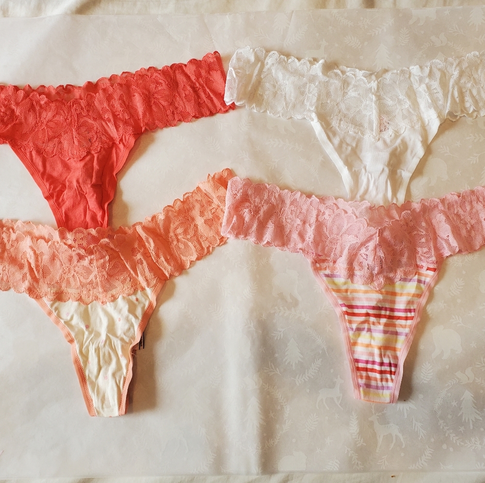 💕🔥NWT Victoria's secret 4-pack lace cotton thong panties Large